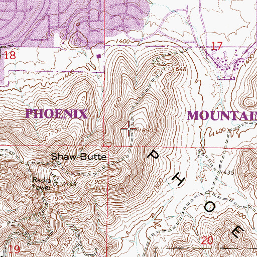 Topographic Map of KMLE-FM (Chandler), AZ