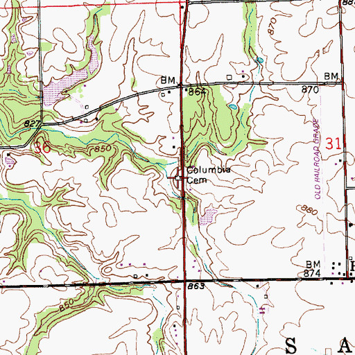 Topographic Map of Columbia Cemetery, IN