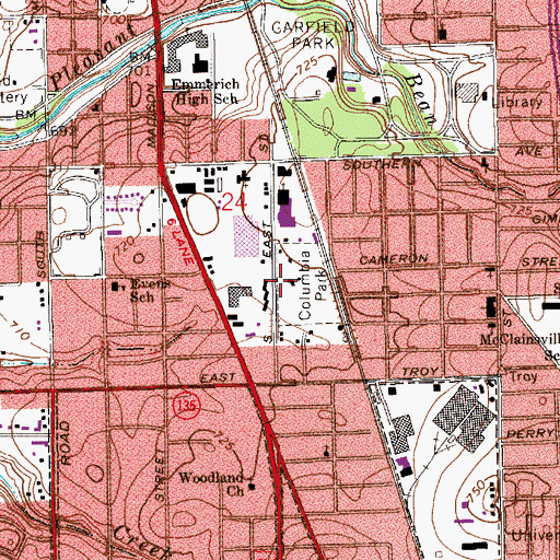 Topographic Map of Columbia Park, IN