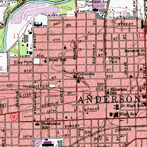 Topographic Map of Columbia School, IN