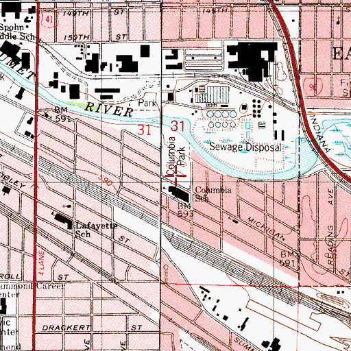 Topographic Map of Columbia Elementary School, IN