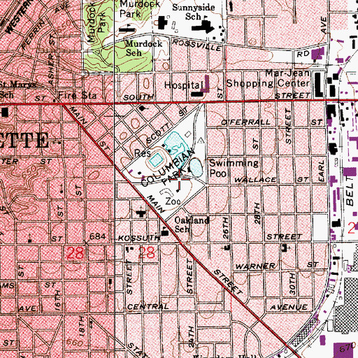 Topographic Map of Columbian Park, IN