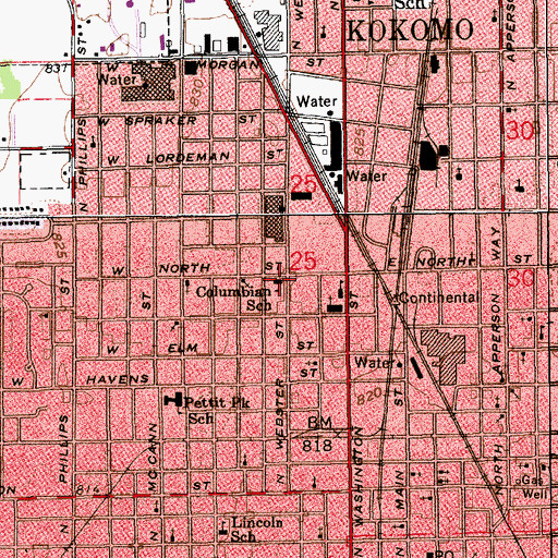 Topographic Map of Columbian Elementary School, IN