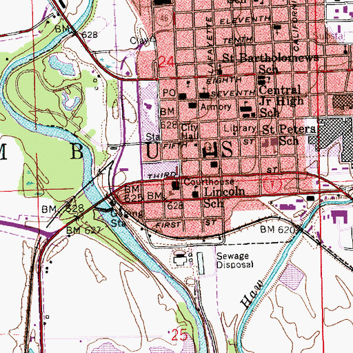 Topographic Map of Columbus, IN