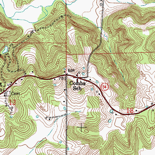Topographic Map of Combs School, IN