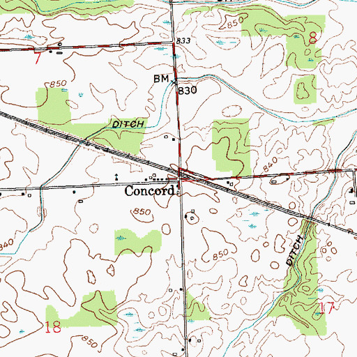 Topographic Map of Concord, IN