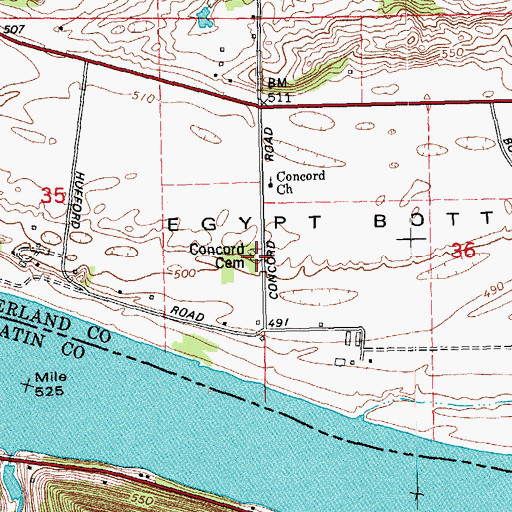 Topographic Map of Concord Cemetery, IN