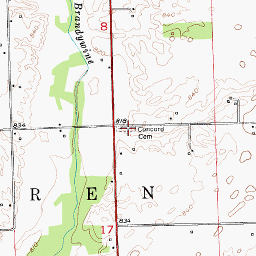 Topographic Map of Concord Cemetery, IN