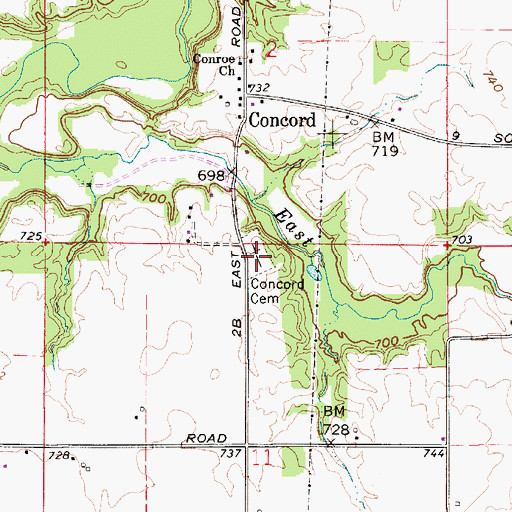 Topographic Map of Concord Cemetery, IN