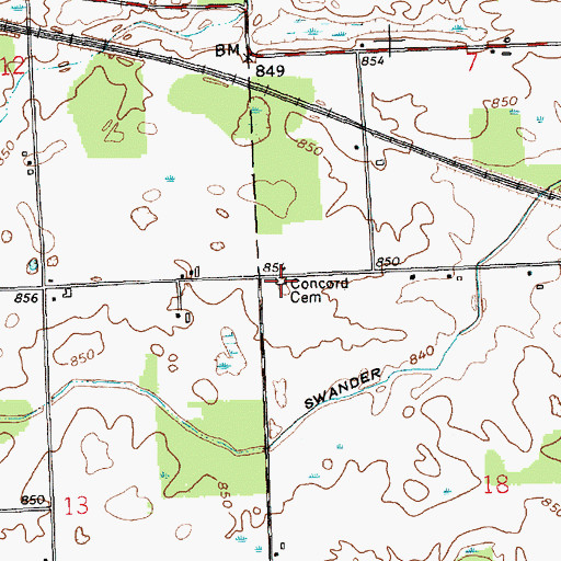 Topographic Map of Concord Cemetery, IN