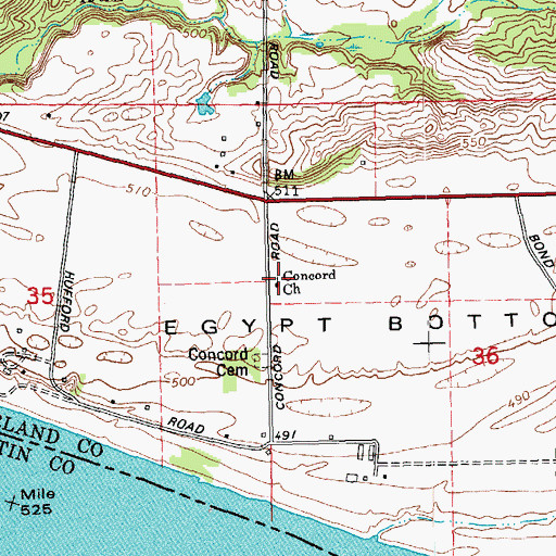 Topographic Map of Concord Church, IN