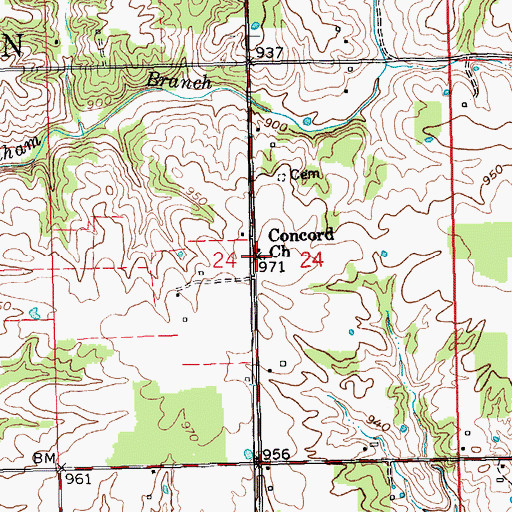 Topographic Map of Concord Church, IN