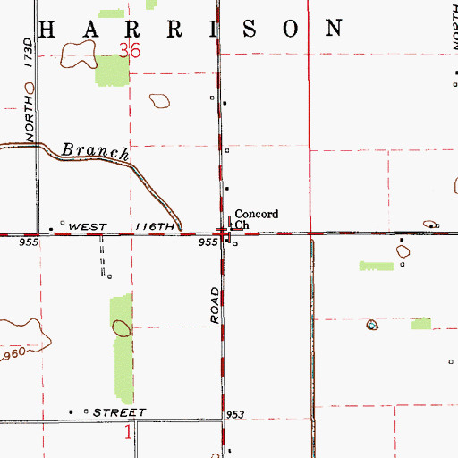 Topographic Map of Concord Church, IN