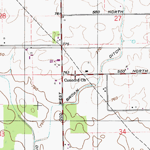 Topographic Map of Concord Church, IN
