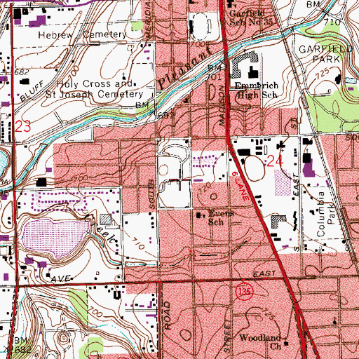Topographic Map of Concordia Cemetery, IN