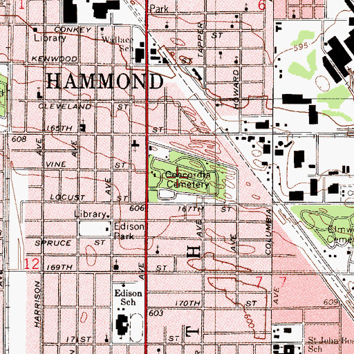 Topographic Map of Concordia Cemetery, IN