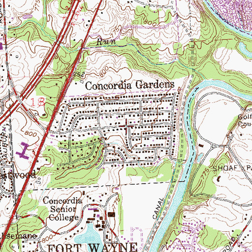 Topographic Map of Concordia Gardens, IN