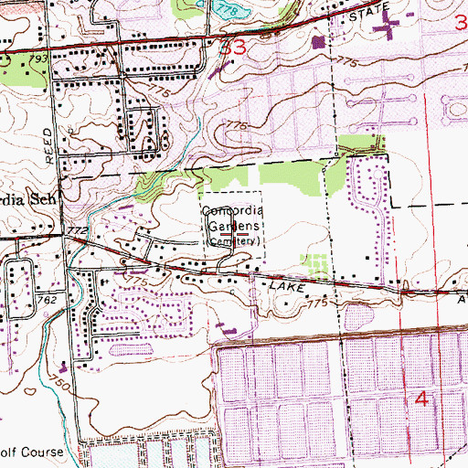 Topographic Map of Concordia Cemetery and Cremation Gardens, IN