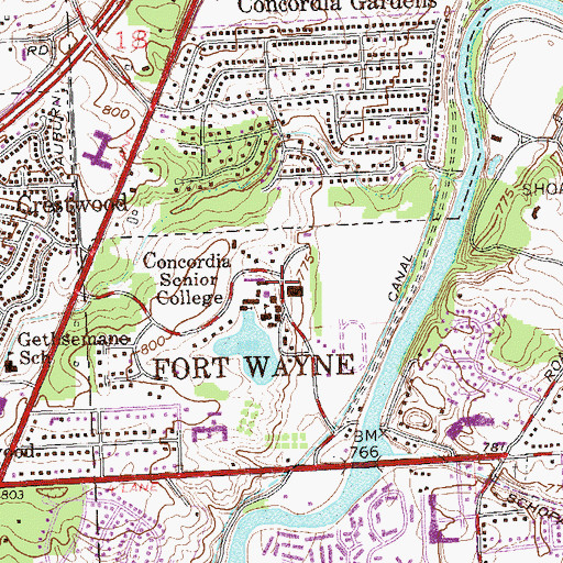 Topographic Map of Concordia Senior College, IN