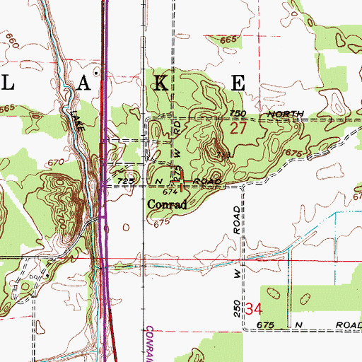 Topographic Map of Conrad, IN
