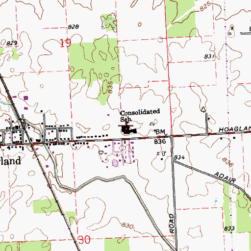 Topographic Map of Consolidated School, IN