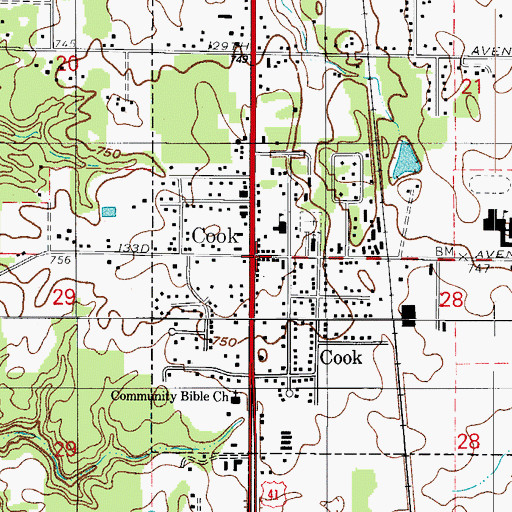 Topographic Map of Cook, IN