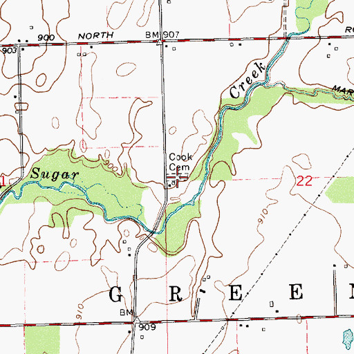 Topographic Map of Cook Cemetery, IN