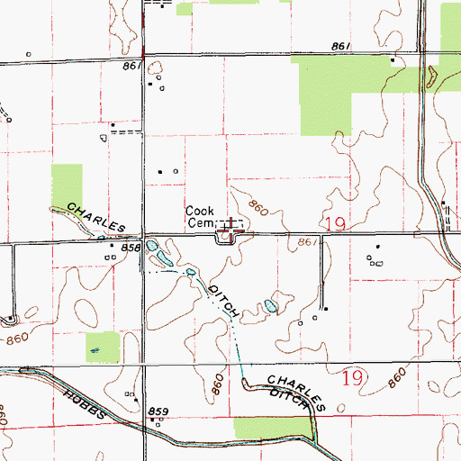 Topographic Map of Cook Cemetery, IN