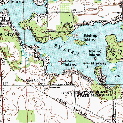 Topographic Map of Cook Island, IN