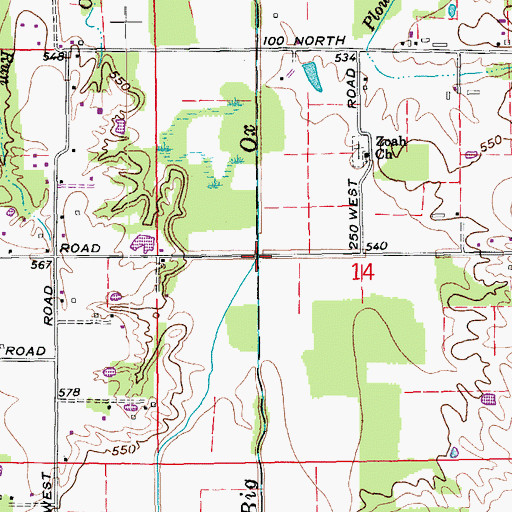 Topographic Map of Coonie Creek, IN