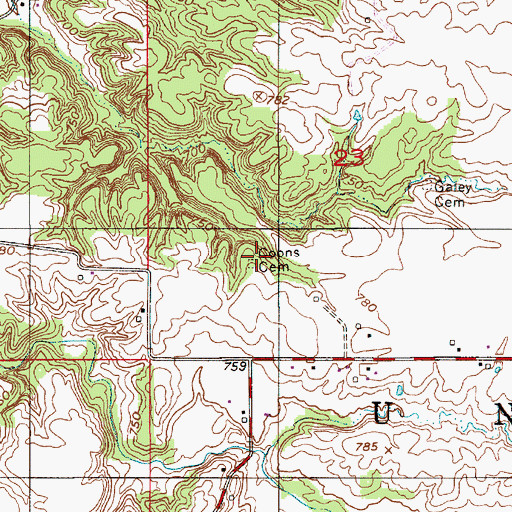 Topographic Map of Coons Cemetery, IN