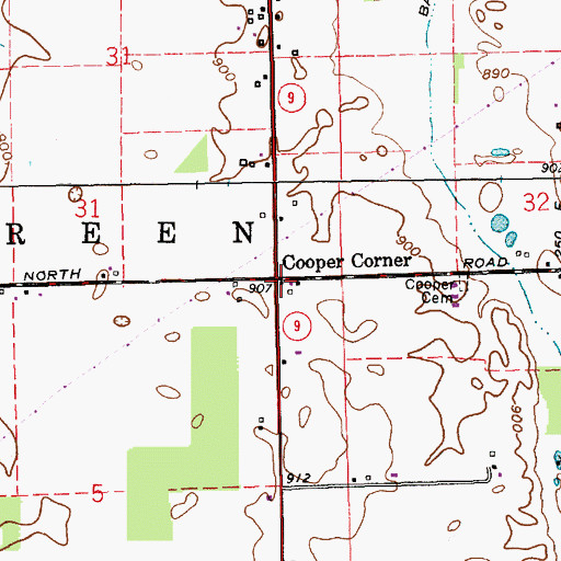 Topographic Map of Cooper Corner, IN