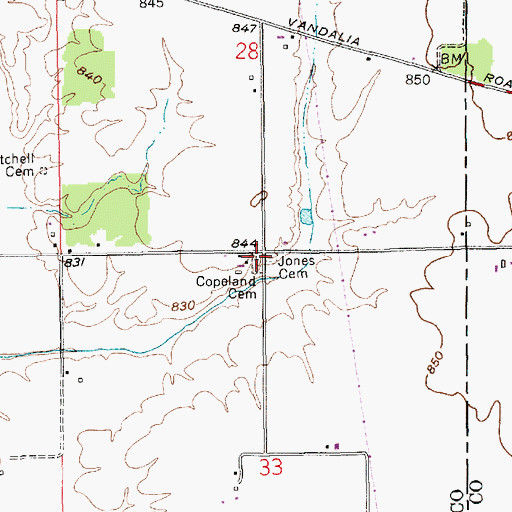 Topographic Map of Copeland Cemetery, IN