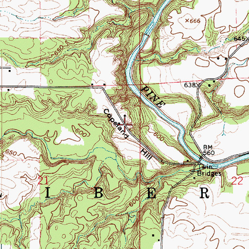 Topographic Map of Copeland Hill, IN