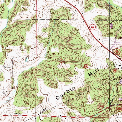 Topographic Map of Corbin Hill, IN