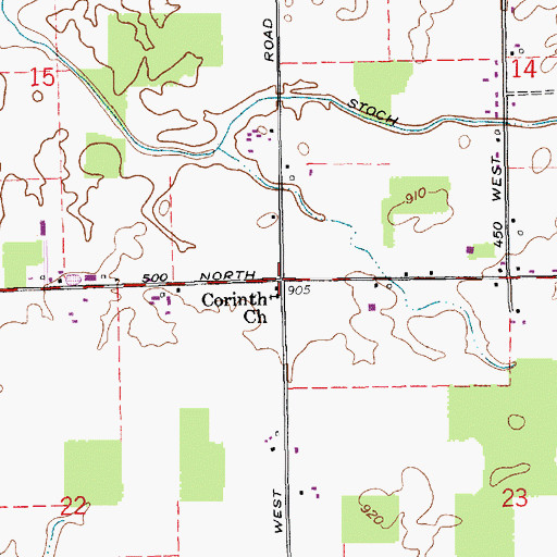 Topographic Map of Corinth Church, IN