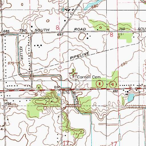 Topographic Map of Cornell Cemetery, IN
