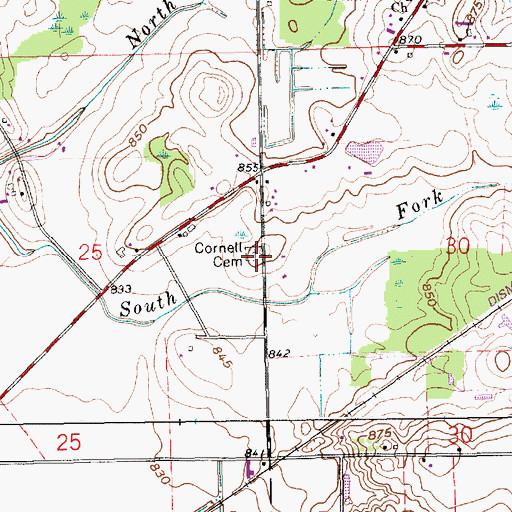 Topographic Map of Cornell Cemetery, IN
