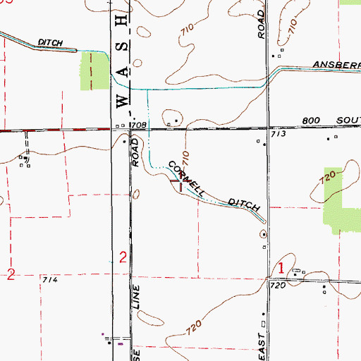 Topographic Map of Cornell Ditch, IN