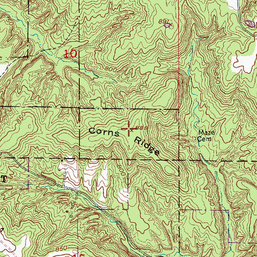 Topographic Map of Corns Ridge, IN