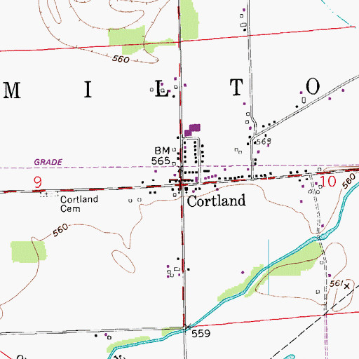 Topographic Map of Cortland, IN