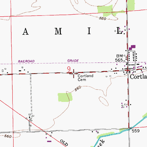 Topographic Map of Cortland Cemetery, IN