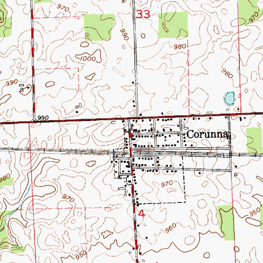 Topographic Map of Corunna, IN