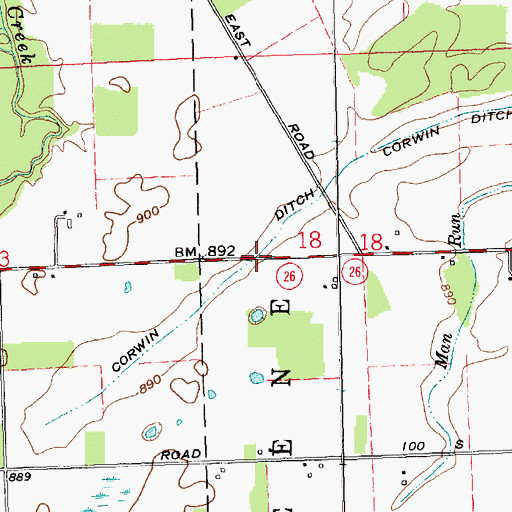 Topographic Map of Corwin Ditch, IN