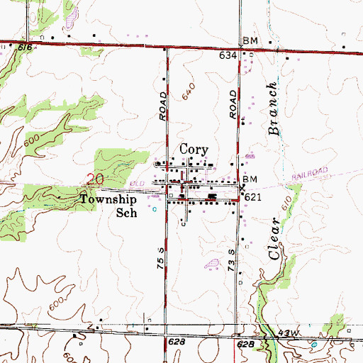Topographic Map of Cory, IN