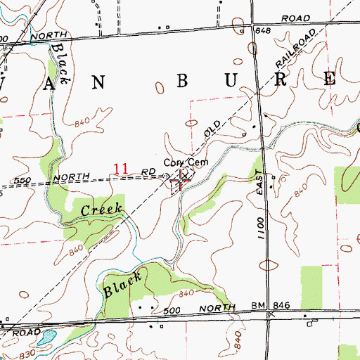 Topographic Map of Corey Cemetery, IN