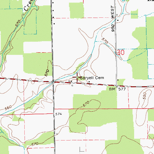 Topographic Map of Coryell Cemetery, IN