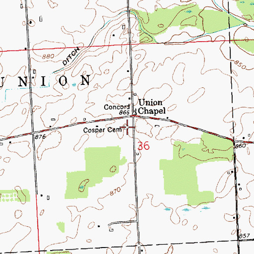 Topographic Map of Cosper Cemetery, IN