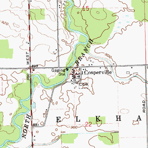 Topographic Map of Cosperville, IN