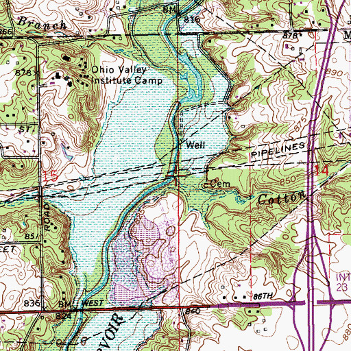 Topographic Map of Cotton Creek, IN
